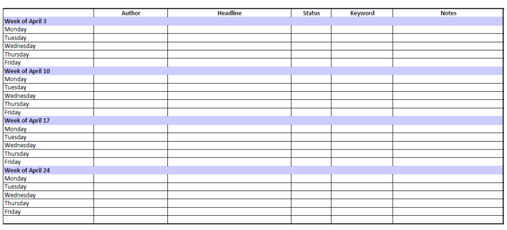 Marketing calendar