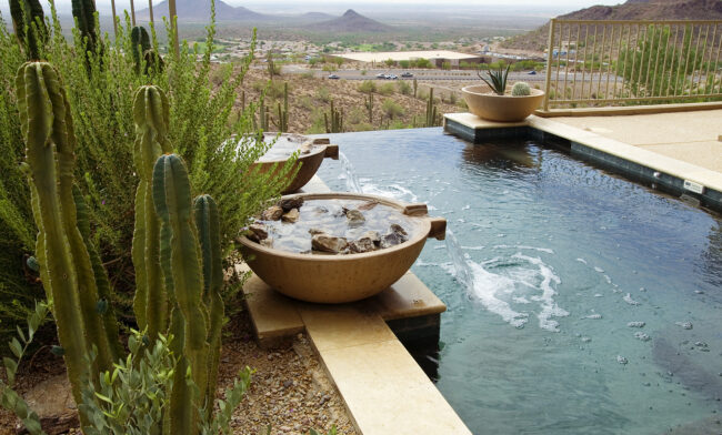 Beautiful landscaped desert swimming pool in arizona. perfect backyard for snowbirds looking for warm climate in winter