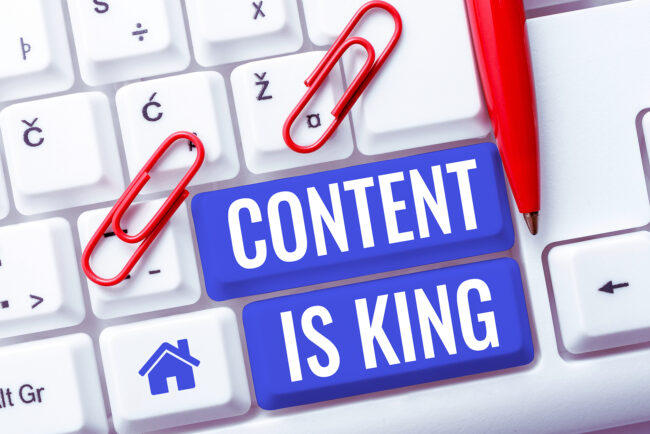 Text showing inspiration Content Is King. Business overview Content is the heart of todays marketing strategies