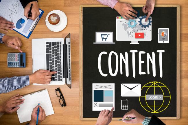 Content marketing online concept Content Data Blogging Media Publication Content marketing Content Strategy digital content and online webinar Media Global Daily News Content Content marketing
