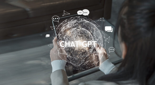 System Artificial intelligence chatbot , Business woman using Smartphone With ChatGPT Chat Bot AI , Technology smart robot Ai Chat GPT application software , robot application Chat GPT