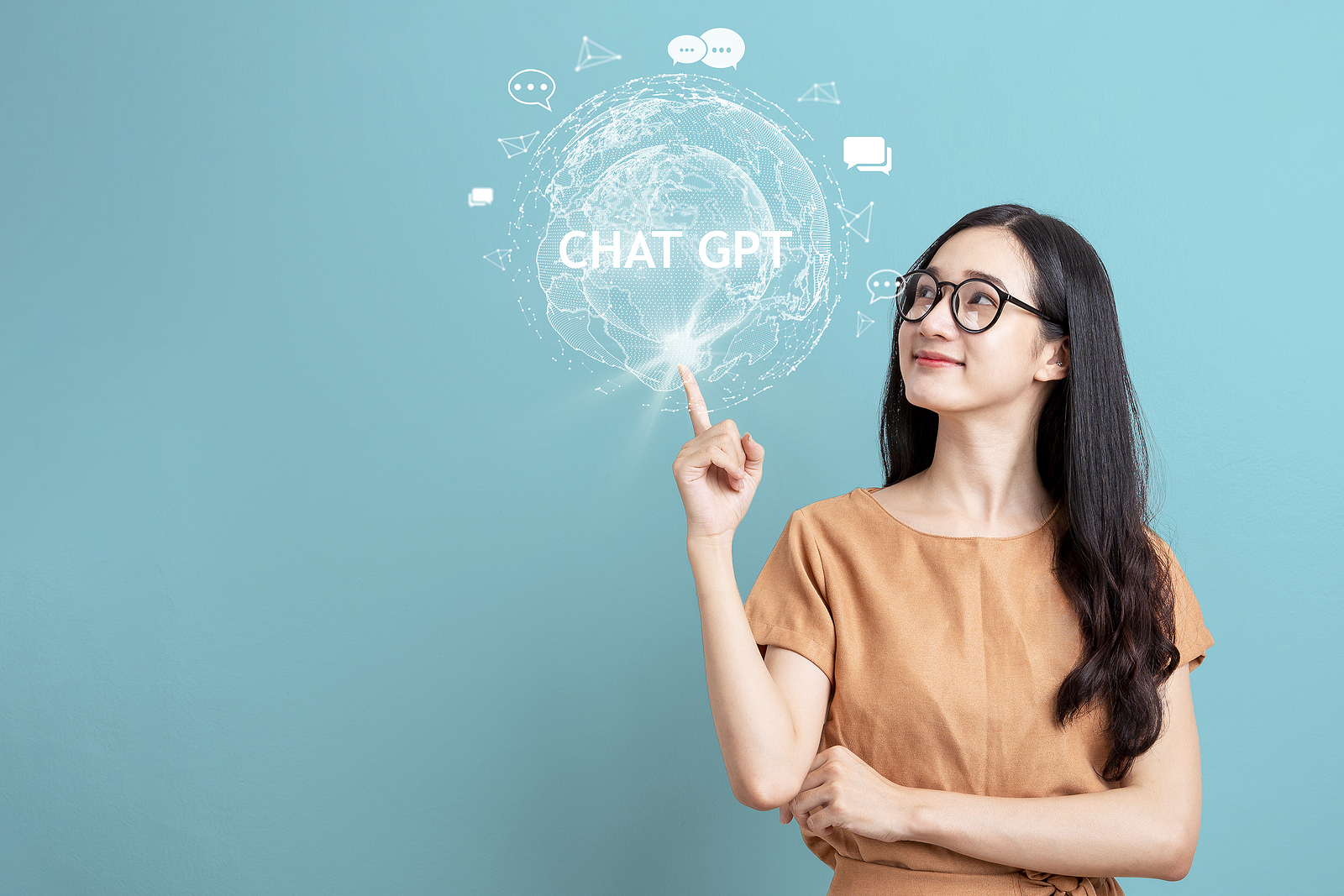 System Artificial Intelligence Chatbot , Business Woman Using Sm