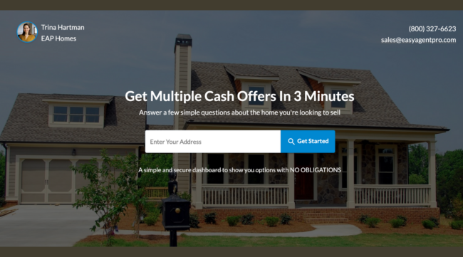 Cash offer lead generating realtor website
